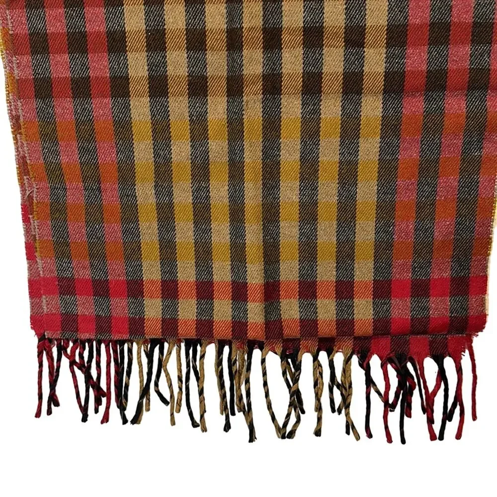 Christian Dior Scarf Plaid Red Beige Gorgeous Tassel Christmas
